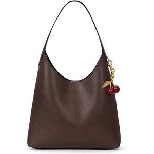 Stylish Medium Faux Suede Hobo Bag with Cherry Charm - Fall Fashion Essential
